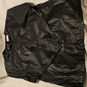 OAK + FORT Black Faux Leather Tunic Top Back Zip And Belt Tie